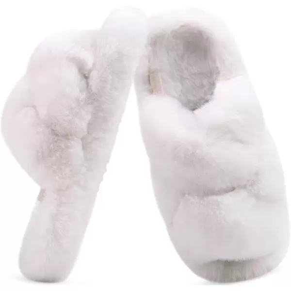 imageCOFACE Womens Fluff Slippers Open Toe Fuzzy Faux Fur Slide Slippers Ladies Comfort House Slippers Fashion Furry Slip On Platform Slippers with Arch Support Indoor Outdoor SoleWhite