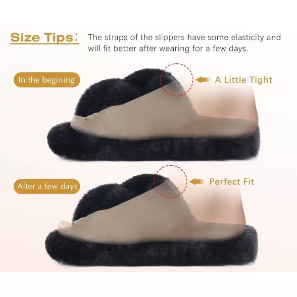 imageCOFACE Womens Fluff Slippers Open Toe Fuzzy Faux Fur Slide Slippers Ladies Comfort House Slippers Fashion Furry Slip On Platform Slippers with Arch Support Indoor Outdoor SoleBlack