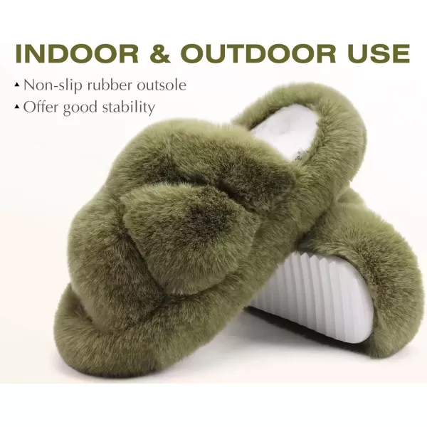 imageCOFACE Womens Fluff Slippers Open Toe Fuzzy Faux Fur Slide Slippers Ladies Comfort House Slippers Fashion Furry Slip On Platform Slippers with Arch Support Indoor Outdoor SoleGreen