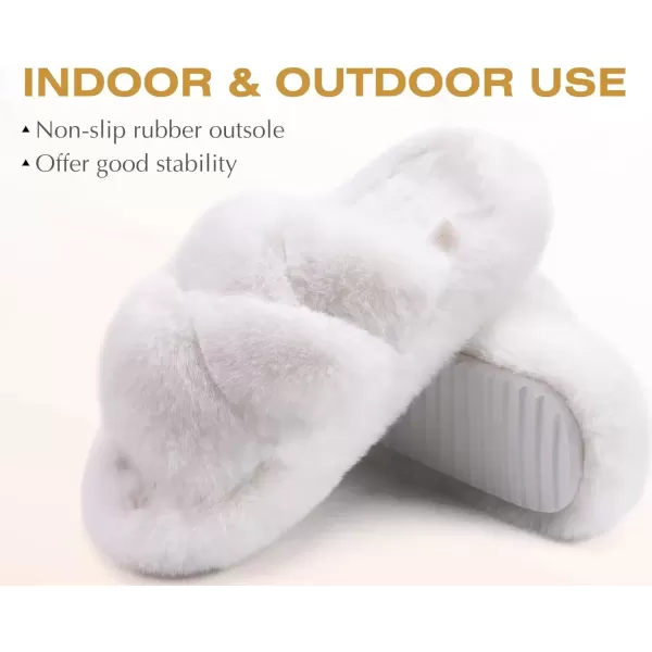 imageCOFACE Womens Fluff Slippers Open Toe Fuzzy Faux Fur Slide Slippers Ladies Comfort House Slippers Fashion Furry Slip On Platform Slippers with Arch Support Indoor Outdoor SoleWhite