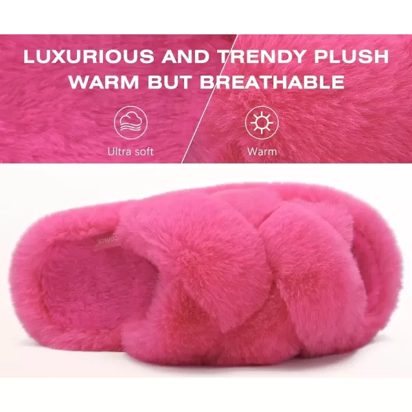 imageCOFACE Womens Fluff Slippers Open Toe Fuzzy Faux Fur Slide Slippers Ladies Comfort House Slippers Fashion Furry Slip On Platform Slippers with Arch Support Indoor Outdoor SoleRose Red