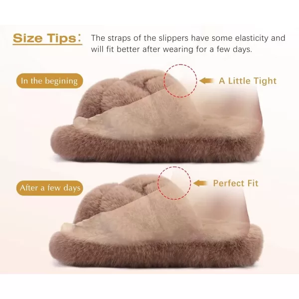 imageCOFACE Womens Fluff Slippers Open Toe Fuzzy Faux Fur Slide Slippers Ladies Comfort House Slippers Fashion Furry Slip On Platform Slippers with Arch Support Indoor Outdoor SoleBrown