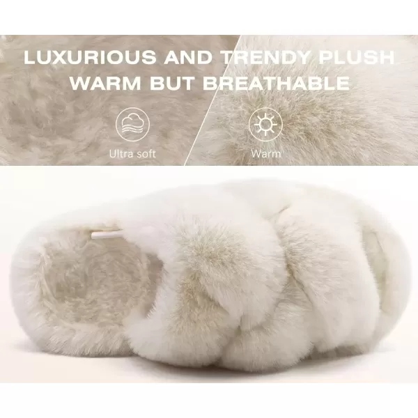 imageCOFACE Womens Fluff Slippers Open Toe Fuzzy Faux Fur Slide Slippers Ladies Comfort House Slippers Fashion Furry Slip On Platform Slippers with Arch Support Indoor Outdoor SoleBeige