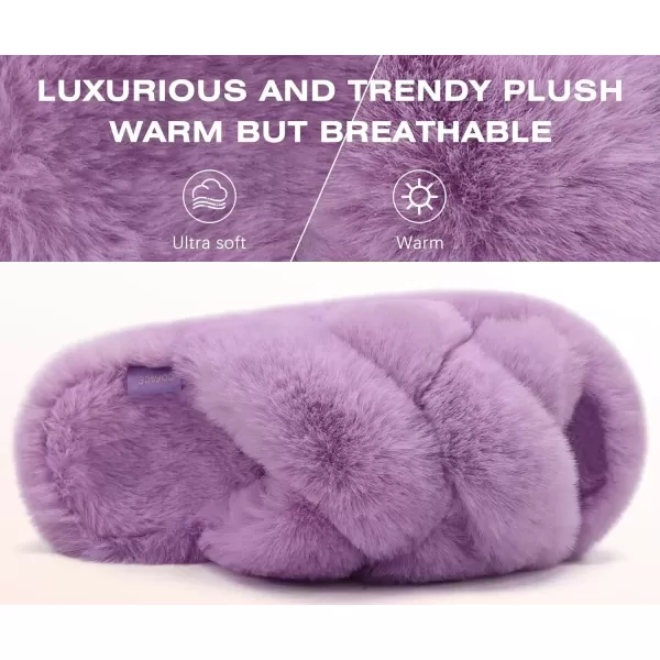 imageCOFACE Womens Fluff Slippers Open Toe Fuzzy Faux Fur Slide Slippers Ladies Comfort House Slippers Fashion Furry Slip On Platform Slippers with Arch Support Indoor Outdoor SoleLight Purple