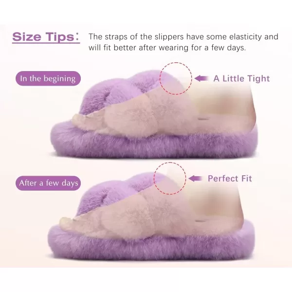 imageCOFACE Womens Fluff Slippers Open Toe Fuzzy Faux Fur Slide Slippers Ladies Comfort House Slippers Fashion Furry Slip On Platform Slippers with Arch Support Indoor Outdoor SoleLight Purple