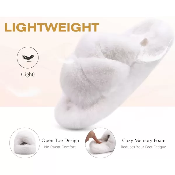 imageCOFACE Womens Fluff Slippers Open Toe Fuzzy Faux Fur Slide Slippers Ladies Comfort House Slippers Fashion Furry Slip On Platform Slippers with Arch Support Indoor Outdoor SoleWhite