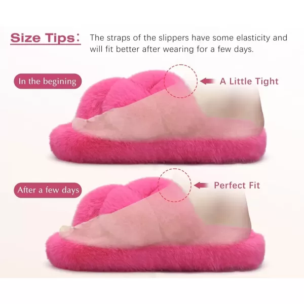 imageCOFACE Womens Fluff Slippers Open Toe Fuzzy Faux Fur Slide Slippers Ladies Comfort House Slippers Fashion Furry Slip On Platform Slippers with Arch Support Indoor Outdoor SoleRose Red