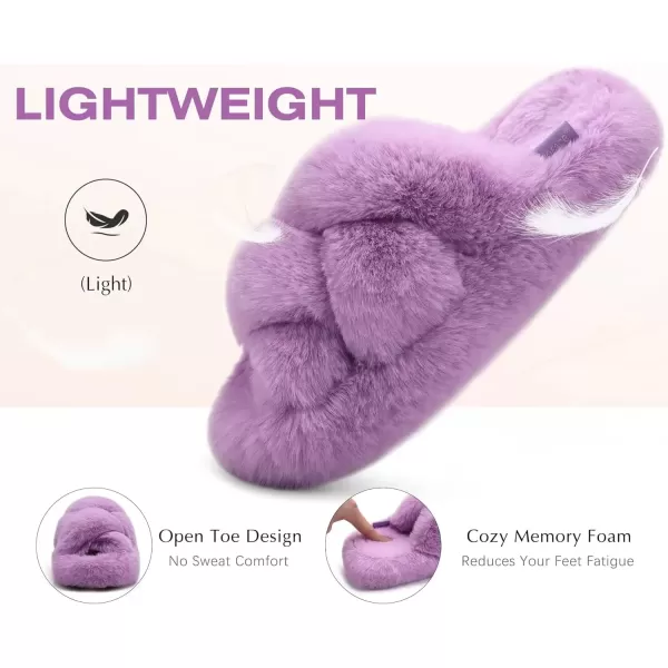 imageCOFACE Womens Fluff Slippers Open Toe Fuzzy Faux Fur Slide Slippers Ladies Comfort House Slippers Fashion Furry Slip On Platform Slippers with Arch Support Indoor Outdoor SoleLight Purple