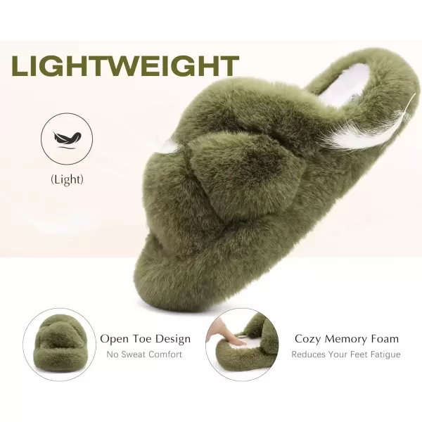imageCOFACE Womens Fluff Slippers Open Toe Fuzzy Faux Fur Slide Slippers Ladies Comfort House Slippers Fashion Furry Slip On Platform Slippers with Arch Support Indoor Outdoor SoleGreen