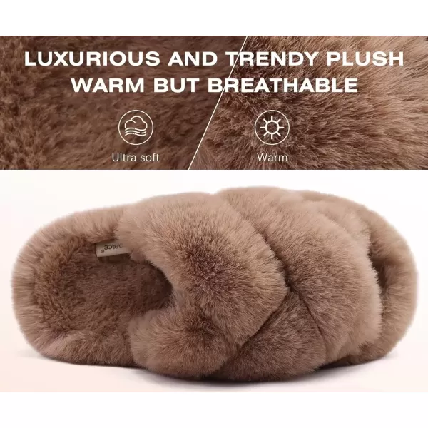imageCOFACE Womens Fluff Slippers Open Toe Fuzzy Faux Fur Slide Slippers Ladies Comfort House Slippers Fashion Furry Slip On Platform Slippers with Arch Support Indoor Outdoor SoleBrown