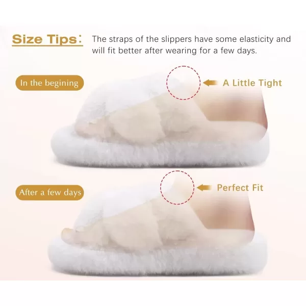 imageCOFACE Womens Fluff Slippers Open Toe Fuzzy Faux Fur Slide Slippers Ladies Comfort House Slippers Fashion Furry Slip On Platform Slippers with Arch Support Indoor Outdoor SoleWhite