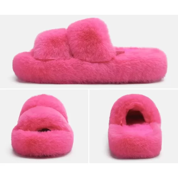 imageCOFACE Womens House Slippers Woman Fuzzy Fluff Indoor Slipper Ladies Furry Fur Bedroom Slip On Slipers Womens Home Winter Open Toe Plush Shearling Slide Size 511Rose