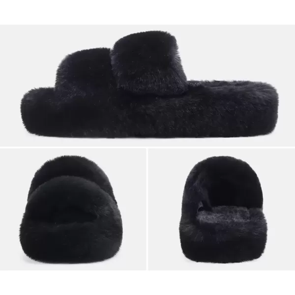 imageCOFACE Womens House Slippers Woman Fuzzy Fluff Indoor Slipper Ladies Furry Fur Bedroom Slip On Slipers Womens Home Winter Open Toe Plush Shearling Slide Size 511Black