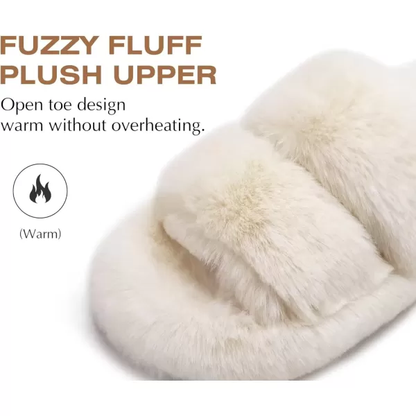 imageCOFACE Womens House Slippers Woman Fuzzy Fluff Indoor Slipper Ladies Furry Fur Bedroom Slip On Slipers Womens Home Winter Open Toe Plush Shearling Slide Size 511Beige
