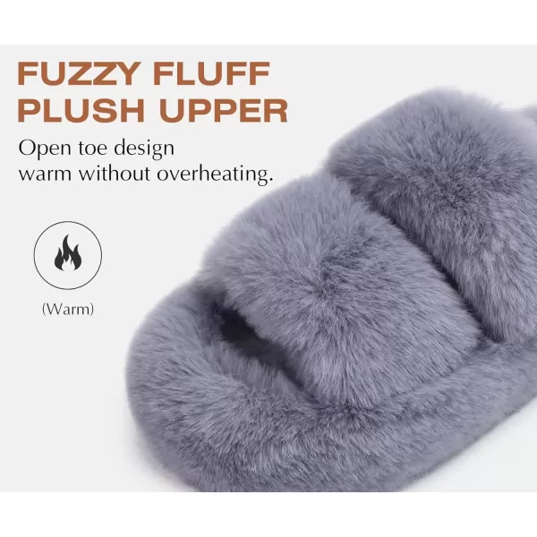 imageCOFACE Womens House Slippers Woman Fuzzy Fluff Indoor Slipper Ladies Furry Fur Bedroom Slip On Slipers Womens Home Winter Open Toe Plush Shearling Slide Size 511Grey