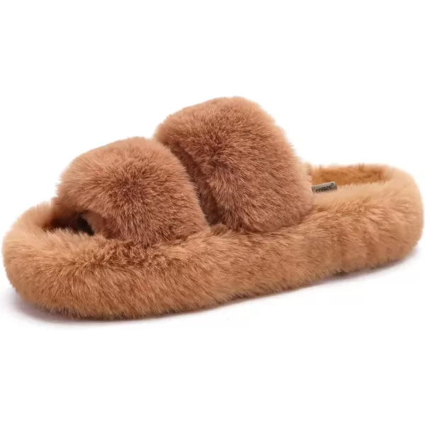 imageCOFACE Womens House Slippers Woman Fuzzy Fluff Indoor Slipper Ladies Furry Fur Bedroom Slip On Slipers Womens Home Winter Open Toe Plush Shearling Slide Size 511Khaki