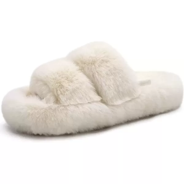 imageCOFACE Womens House Slippers Woman Fuzzy Fluff Indoor Slipper Ladies Furry Fur Bedroom Slip On Slipers Womens Home Winter Open Toe Plush Shearling Slide Size 511Beige