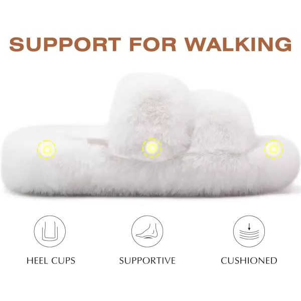 imageCOFACE Womens House Slippers Woman Fuzzy Fluff Indoor Slipper Ladies Furry Fur Bedroom Slip On Slipers Womens Home Winter Open Toe Plush Shearling Slide Size 511White