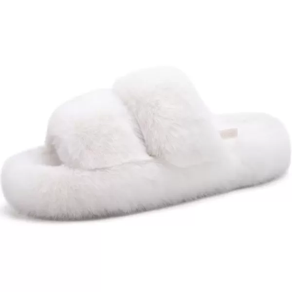 imageCOFACE Womens House Slippers Woman Fuzzy Fluff Indoor Slipper Ladies Furry Fur Bedroom Slip On Slipers Womens Home Winter Open Toe Plush Shearling Slide Size 511White