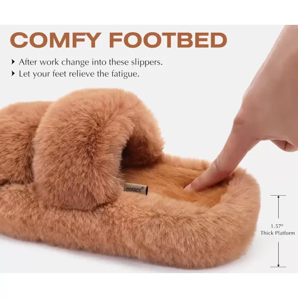 imageCOFACE Womens House Slippers Woman Fuzzy Fluff Indoor Slipper Ladies Furry Fur Bedroom Slip On Slipers Womens Home Winter Open Toe Plush Shearling Slide Size 511Khaki