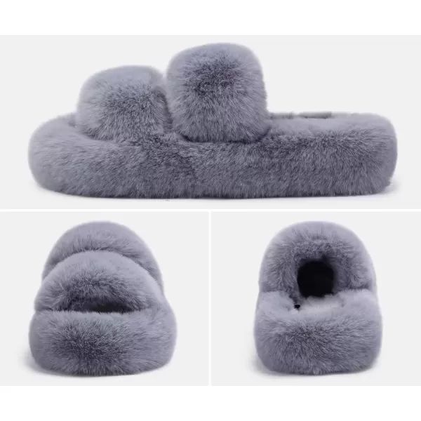 imageCOFACE Womens House Slippers Woman Fuzzy Fluff Indoor Slipper Ladies Furry Fur Bedroom Slip On Slipers Womens Home Winter Open Toe Plush Shearling Slide Size 511Grey