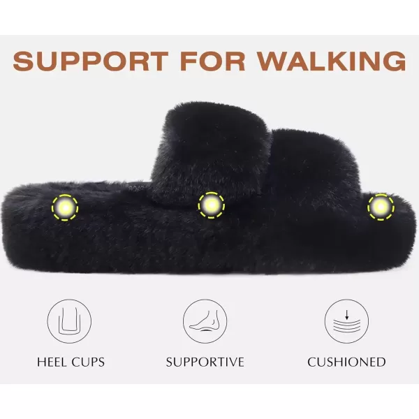 imageCOFACE Womens House Slippers Woman Fuzzy Fluff Indoor Slipper Ladies Furry Fur Bedroom Slip On Slipers Womens Home Winter Open Toe Plush Shearling Slide Size 511Black