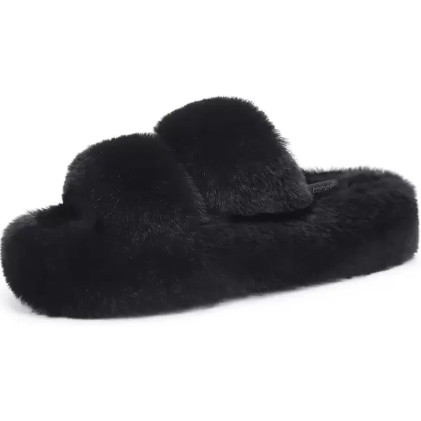 imageCOFACE Womens House Slippers Woman Fuzzy Fluff Indoor Slipper Ladies Furry Fur Bedroom Slip On Slipers Womens Home Winter Open Toe Plush Shearling Slide Size 511Black