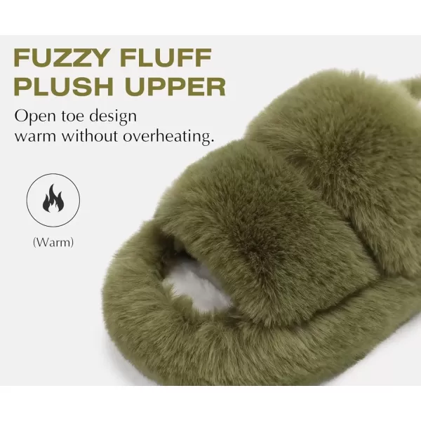 imageCOFACE Womens House Slippers Woman Fuzzy Fluff Indoor Slipper Ladies Furry Fur Bedroom Slip On Slipers Womens Home Winter Open Toe Plush Shearling Slide Size 511Green