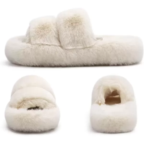 imageCOFACE Womens House Slippers Woman Fuzzy Fluff Indoor Slipper Ladies Furry Fur Bedroom Slip On Slipers Womens Home Winter Open Toe Plush Shearling Slide Size 511Beige