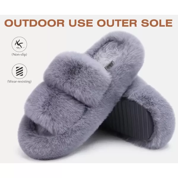 imageCOFACE Womens House Slippers Woman Fuzzy Fluff Indoor Slipper Ladies Furry Fur Bedroom Slip On Slipers Womens Home Winter Open Toe Plush Shearling Slide Size 511Grey