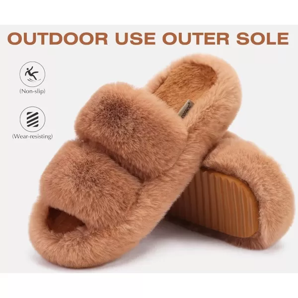 imageCOFACE Womens House Slippers Woman Fuzzy Fluff Indoor Slipper Ladies Furry Fur Bedroom Slip On Slipers Womens Home Winter Open Toe Plush Shearling Slide Size 511Khaki
