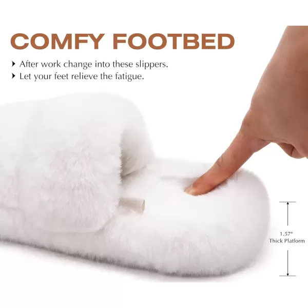 imageCOFACE Womens House Slippers Woman Fuzzy Fluff Indoor Slipper Ladies Furry Fur Bedroom Slip On Slipers Womens Home Winter Open Toe Plush Shearling Slide Size 511White