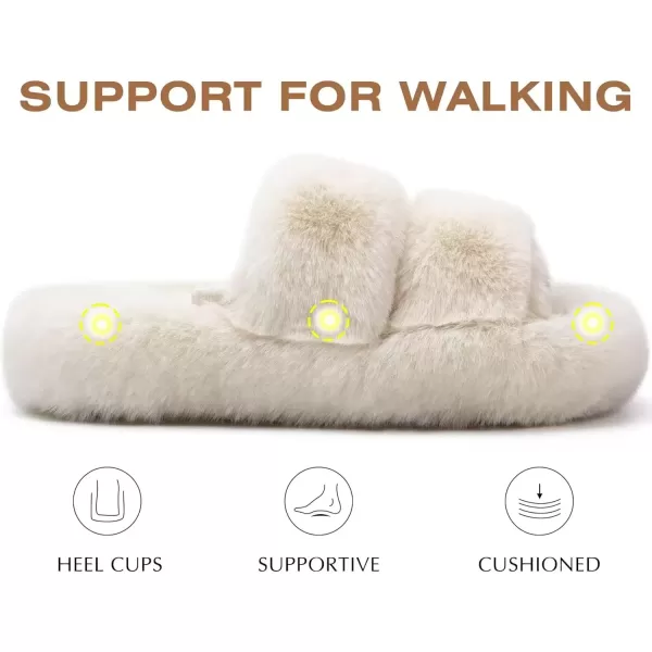 imageCOFACE Womens House Slippers Woman Fuzzy Fluff Indoor Slipper Ladies Furry Fur Bedroom Slip On Slipers Womens Home Winter Open Toe Plush Shearling Slide Size 511Beige