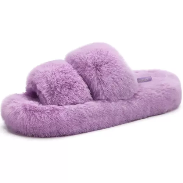 imageCOFACE Womens House Slippers Woman Fuzzy Fluff Indoor Slipper Ladies Furry Fur Bedroom Slip On Slipers Womens Home Winter Open Toe Plush Shearling Slide Size 511Purple