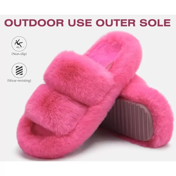 imageCOFACE Womens House Slippers Woman Fuzzy Fluff Indoor Slipper Ladies Furry Fur Bedroom Slip On Slipers Womens Home Winter Open Toe Plush Shearling Slide Size 511Rose