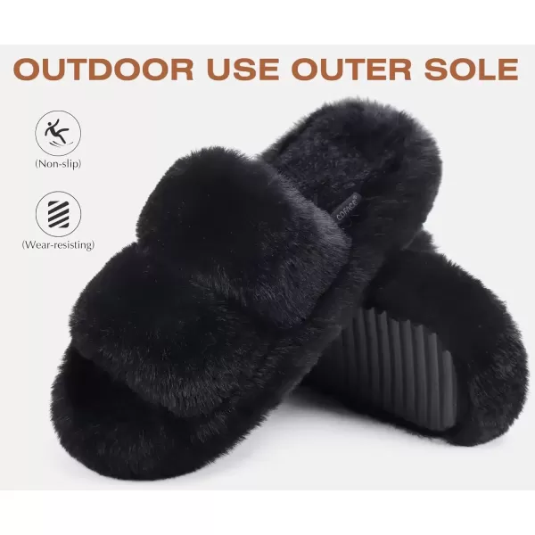 imageCOFACE Womens House Slippers Woman Fuzzy Fluff Indoor Slipper Ladies Furry Fur Bedroom Slip On Slipers Womens Home Winter Open Toe Plush Shearling Slide Size 511Black