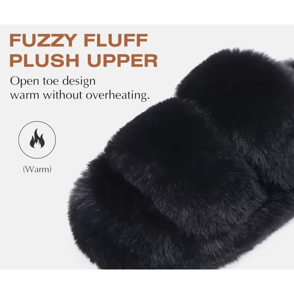 imageCOFACE Womens House Slippers Woman Fuzzy Fluff Indoor Slipper Ladies Furry Fur Bedroom Slip On Slipers Womens Home Winter Open Toe Plush Shearling Slide Size 511Black