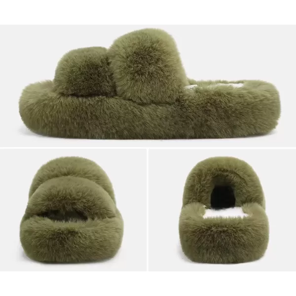 imageCOFACE Womens House Slippers Woman Fuzzy Fluff Indoor Slipper Ladies Furry Fur Bedroom Slip On Slipers Womens Home Winter Open Toe Plush Shearling Slide Size 511Green