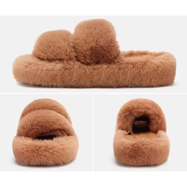 imageCOFACE Womens House Slippers Woman Fuzzy Fluff Indoor Slipper Ladies Furry Fur Bedroom Slip On Slipers Womens Home Winter Open Toe Plush Shearling Slide Size 511Khaki