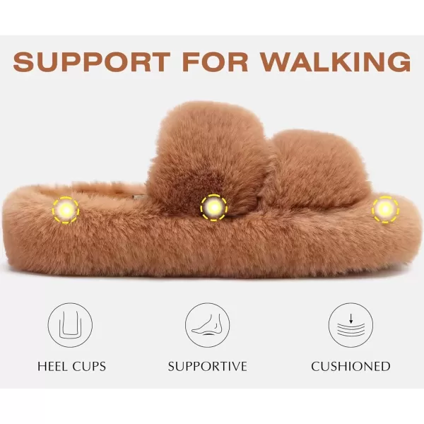 imageCOFACE Womens House Slippers Woman Fuzzy Fluff Indoor Slipper Ladies Furry Fur Bedroom Slip On Slipers Womens Home Winter Open Toe Plush Shearling Slide Size 511Khaki