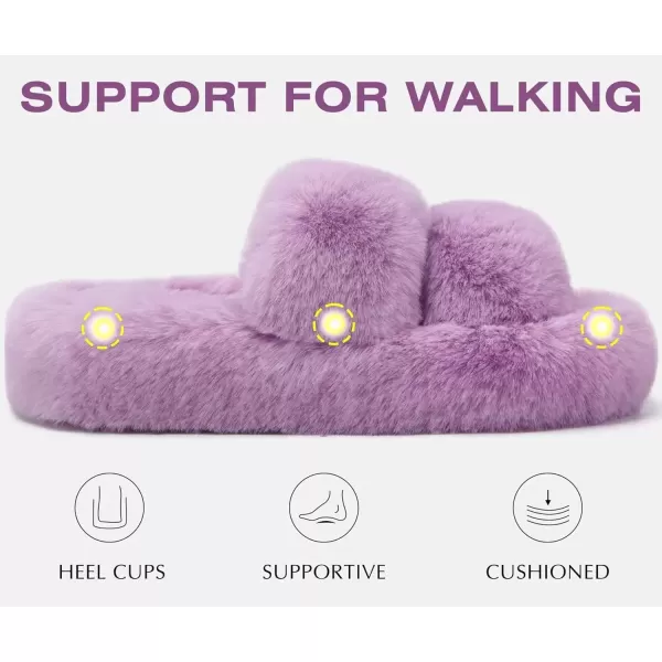 imageCOFACE Womens House Slippers Woman Fuzzy Fluff Indoor Slipper Ladies Furry Fur Bedroom Slip On Slipers Womens Home Winter Open Toe Plush Shearling Slide Size 511Purple