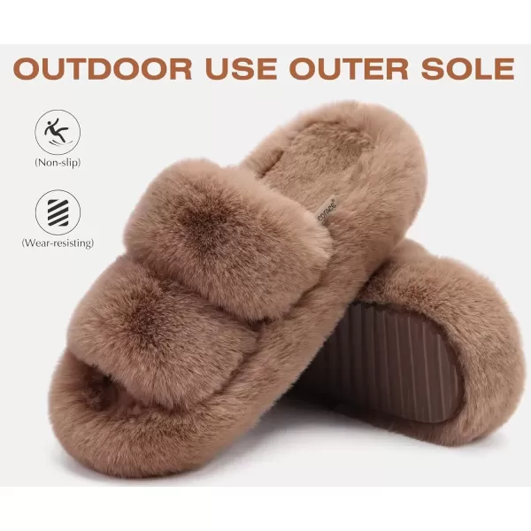 imageCOFACE Womens House Slippers Woman Fuzzy Fluff Indoor Slipper Ladies Furry Fur Bedroom Slip On Slipers Womens Home Winter Open Toe Plush Shearling Slide Size 511Brown