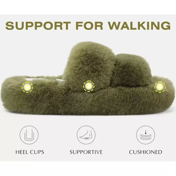 imageCOFACE Womens House Slippers Woman Fuzzy Fluff Indoor Slipper Ladies Furry Fur Bedroom Slip On Slipers Womens Home Winter Open Toe Plush Shearling Slide Size 511Green