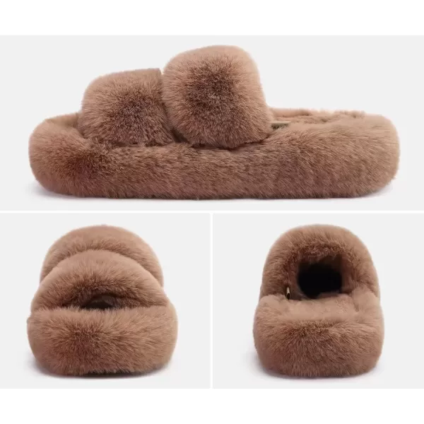 imageCOFACE Womens House Slippers Woman Fuzzy Fluff Indoor Slipper Ladies Furry Fur Bedroom Slip On Slipers Womens Home Winter Open Toe Plush Shearling Slide Size 511Brown