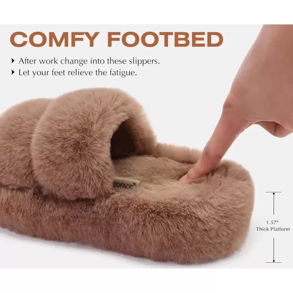 imageCOFACE Womens House Slippers Woman Fuzzy Fluff Indoor Slipper Ladies Furry Fur Bedroom Slip On Slipers Womens Home Winter Open Toe Plush Shearling Slide Size 511Brown