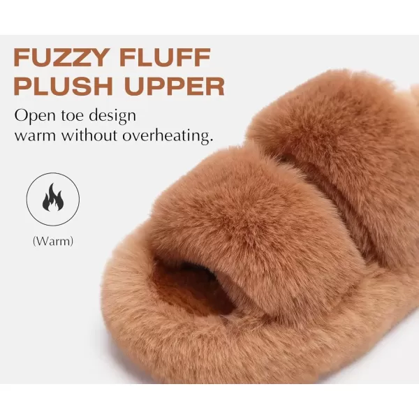 imageCOFACE Womens House Slippers Woman Fuzzy Fluff Indoor Slipper Ladies Furry Fur Bedroom Slip On Slipers Womens Home Winter Open Toe Plush Shearling Slide Size 511Khaki