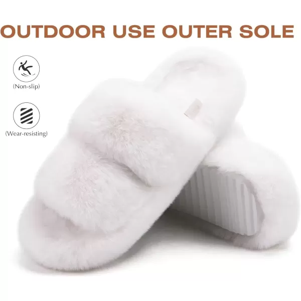 imageCOFACE Womens House Slippers Woman Fuzzy Fluff Indoor Slipper Ladies Furry Fur Bedroom Slip On Slipers Womens Home Winter Open Toe Plush Shearling Slide Size 511White