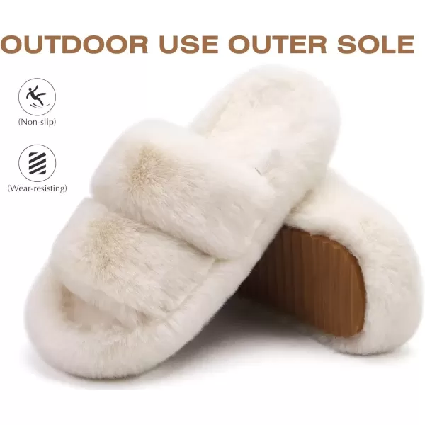imageCOFACE Womens House Slippers Woman Fuzzy Fluff Indoor Slipper Ladies Furry Fur Bedroom Slip On Slipers Womens Home Winter Open Toe Plush Shearling Slide Size 511Beige