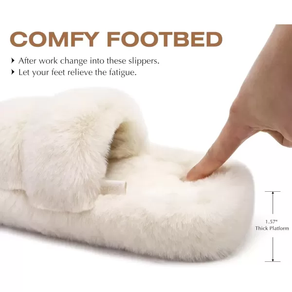 imageCOFACE Womens House Slippers Woman Fuzzy Fluff Indoor Slipper Ladies Furry Fur Bedroom Slip On Slipers Womens Home Winter Open Toe Plush Shearling Slide Size 511Beige