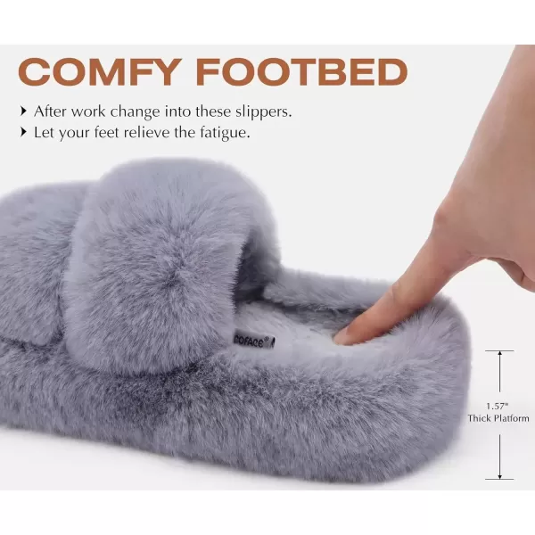 imageCOFACE Womens House Slippers Woman Fuzzy Fluff Indoor Slipper Ladies Furry Fur Bedroom Slip On Slipers Womens Home Winter Open Toe Plush Shearling Slide Size 511Grey